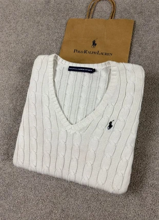 Pull Col V Torsadé Ralph Lauren / Cable Knit Blanc L | Logo Brodé | Old Money RAJ3B12, marque: Ralph Lauren, état: Très bon état, taille: L / 40 / 12, 36,60 €, 39,13 € Protection acheteurs incluse