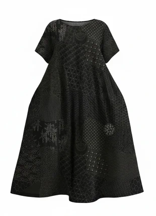 Robe longue bohème grande taille. 54 à imprimé floral japonais – élégante et fluide noir & blanc, marque: Mylène, état: Neuf sans étiquette, taille: 6XL / 52 / 24, 19,24 €, 20,90 € Protection acheteurs (Pro) incluse