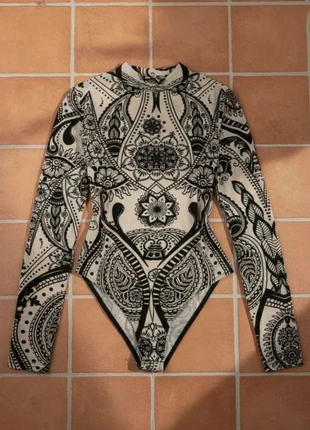 Body paisley beige noir manches longues – taille S – style y2k chic sexy, brand: eloria, condition: Very good, size: S / 36 / 8, €34.99, €37.44 includes Buyer Protection Pro