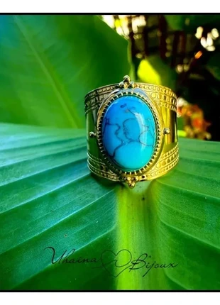 Bague style ethnique dorée en acier inoxydable avec pierre Turquoise - Uhaina Bijoux, marca: Uhaina Bijoux, estado: Nuevo con etiquetas, tamaño: Ajustable, 10,00 €, 11,20 € Protección al comprador Pro incluida