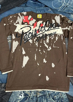 Y2K Pacific Coast California Brown Camo Paint Splatter Embroidered Long Sleeve T-Shirt, marca: Yellow Rat Bastard, estado: Muy bueno, tamaño: M, 23,00 €, 24,85 € Protección al comprador Pro incluida