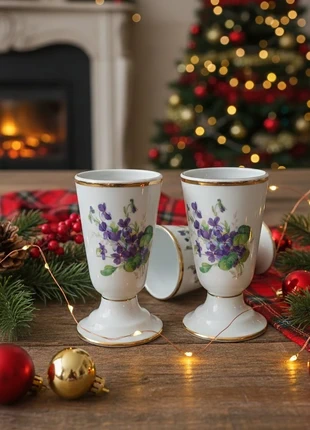 Vintage Limoges Porcelain Mazagrans (Pair) - Violets & Gold, marque: Limoges France, état: Très bon état, 14,00 €, 15,40 € Protection acheteurs (Pro) incluse