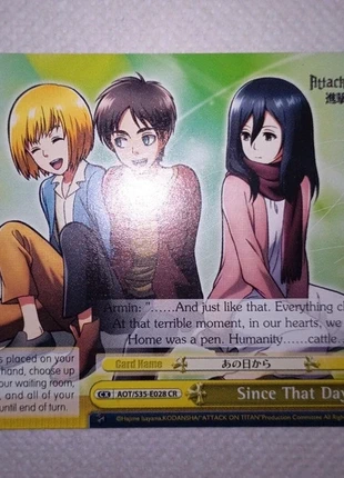 Weiss Schwarz carte Attack on titan Since that day, marque: Attack On Titan, état: Comme neuf, 4,00 €, 4,90 € Protection acheteurs incluse