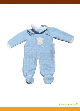 Baby Blue Knit Outfit with Teddy – Size 1–3 Months, estado: Muito bom, tamanho: 1-3 meses / 56 cm, €4.00, €4.90 inclui Proteção do Comprador