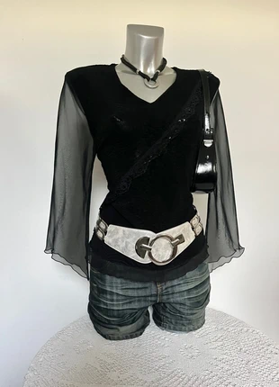 Haut à manches 3/4 y2k strass manches flares transparentes vintage année 2000, brand: Vintage, condizioni: Ottime, taglia: XL / IT 46 / EU 42, €18.00, €19.60 include la Protezione acquisti Pro
