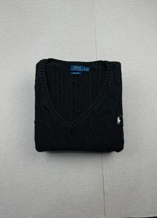 Pull col V torsadé Ralph Lauren noir logo blanc | Taille XL oversize, marke: Ralph Lauren, zustand: Gut, größe: XL / 42 / 14, 30,00 €, 32,20 € beinhaltet Vinted-Käuferschutz Pro