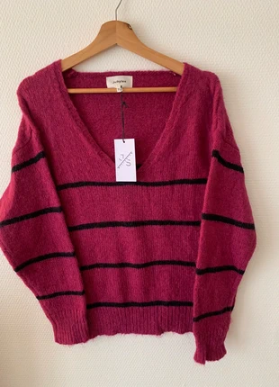 Pull rose col V maille oversize doux rayé noir taille 42, marca: Boutique Italiana, estado: Muy bueno, tamaño: XL / 42 / 14, 23,00 €, 24,85 € Protección al comprador incluida