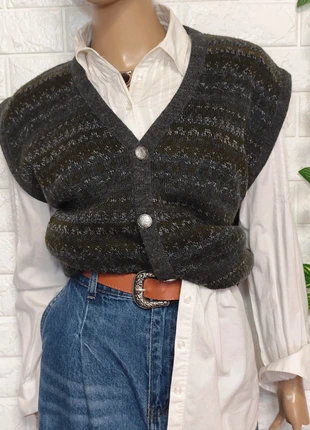 Chaleco punto vintage 90's oversize estampado geometrico verde marrón, marca: Vintage Dressing, estado: Muy bueno, tamaño: XL / 42 / 14, 24,90 €, 26,85 € Protección al comprador incluida