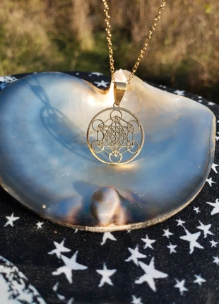 Chaîne Doré et Pendentif Cube De Metatron En Acier Inoxydable Bijoux Symbole Spirituel Archange, marca: Spirituel, estado: Muito bom, €11.50, €12.78 inclui Proteção do Comprador