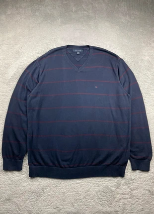 Pull fin col en V Tommy Hilfiger Bleu Marine rayé Rouge Bordeaux logo brodé Taille XXL Homme, brand: Tommy Hilfiger, condition: Very good, size: XXL, €26.90, €28.95 includes Buyer Protection Pro