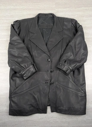 Manteau vintage en cuir noir – taille 44 – doublure satinée grise – coupe blazer, marque: Vintage Dressing, état: Très bon état, taille: L / 40 / 12, 23,00 €, 24,85 € Protection acheteurs incluse