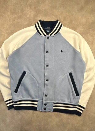 Veste de baseball à bouton épaisse Ralph Lauren bleu clair et blanche logo brodé marine - taille S, brand: Ralph Lauren, condizioni: Buone, taglia: S, €39.90, €42.60 include la Protezione acquisti Pro