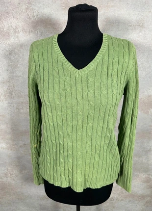 Pull Maille Torsadée Cable Knit Vintage St John's Bay vert clair col en V taille M, brand: Vintage Dressing, condition: Very good, size: M / 38 / 10, €9.00, €10.15 includes Buyer Protection Pro
