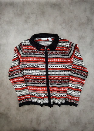 Sweater full zip fair isle Croft and Barrow / taille L / red black knitwear cardigan, marque: Vintage Dressing, état: Très bon état, taille: L / 40 / 12, 10,00 €, 11,20 € Protection acheteurs incluse