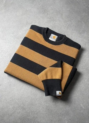 Pull ras le cou Carhartt à rayures noir et moutarde - Taille S, marque: Carhartt, état: Très bon état, taille: S, 39,99 €, 42,69 € Protection acheteurs incluse