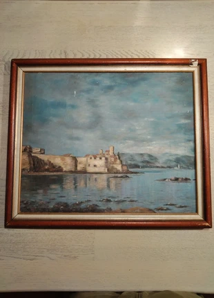 Faire offre. Tableau paysage ancien Huile sur toile Château bord de mer 46,5 × 56,5 cm 1960–1980, brand: Collection, condition: Good, €29.90, €32.10 includes Buyer Protection Pro
