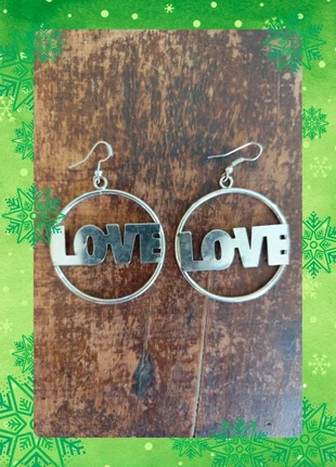 Boucles d’oreilles pendantes rondes LOVE – Métal argenté, brand: Vintage Love, condition: Very good, €4.00, €4.90 includes Buyer Protection Pro