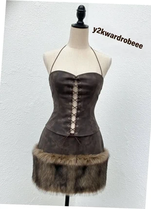 Ensemble corset lacé dos nu et mini-jupe fausse fourrure daim marron Taille M Fairy Grunge/Vintage, brand: friperie, condition: Very good, size: M / 38 / 10, €45.90, €48.90 includes Buyer Protection