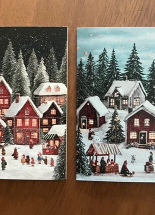 SALE! Set van 2 dubbele wenskaarten 'Winterdorp' inclusief enveloppen, staat: Nieuw met prijskaartje, € 1,00, € 1,75 inclusief Kopersbescherming