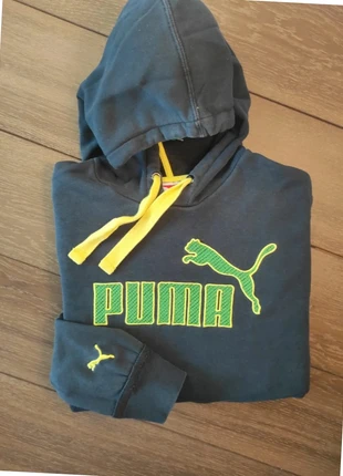 Sweat a capuche taille M marque Puma couleur marine logo brodé jaune et vert SW12, brand: Puma, condizioni: Ottime, taglia: M, €17.00, €18.55 include la Protezione acquisti