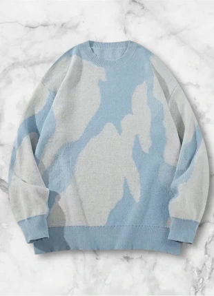 Pull bleu clair et gris abstrait taille M style streetwear Y2K vintage, marque: y2k, état: Très bon état, taille: M, 35,00 €, 37,45 € Protection acheteurs (Pro) incluse