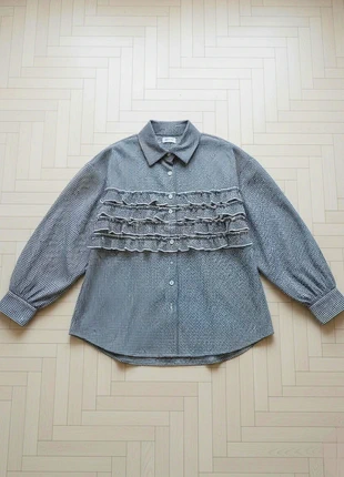 Blouse vintage à carreaux femme avec volants, manches longues et coupe ample, style chic décontracté, marca: Vintage Dressing, estado: Muito bom, tamanho: S / 36 / 8, €25.00, €26.95 inclui Proteção do Comprador