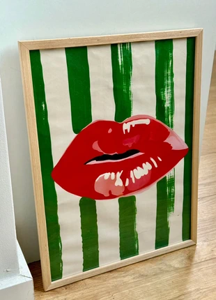 Affiche décorative 30×40cm motif bisou lèvres rayures vertes aesthetic pinterest cadeau Noël, merk: Tendance, staat: Nieuw met prijskaartje, € 12,00, € 13,30 inclusief Kopersbescherming
