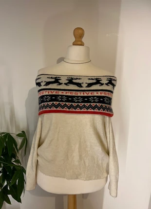 H&M Off-the-shoulder Christmas sweater in cream, marque: H&M, état: Satisfaisant, taille: XXL / 44 / 16, 7,50 €, 8,58 € Protection acheteurs incluse