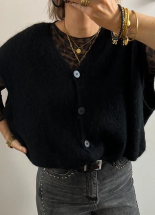 Gilet cardigan noir • chaud et tendance avec laine et kid mohair taille unique - Amélienoir!6iU, brand: Boutique Parisienne, condition: New with tags, size: One size, €36.00, €38.50 includes Buyer Protection Pro