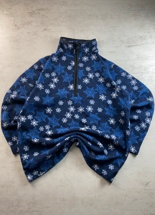 Polaire Pull half Zip Flocon Neige Motif Hiver vintage rétro Bleu Marine Blanc | Taille L, marque: Vintage Dressing, état: Très bon état, taille: L, 34,00 €, 36,40 € Protection acheteurs incluse