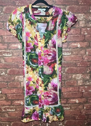 Next floral linen blend button front dress | UK 18 | summer midi, brand: Next, condition: New without tags, size: L / UK 16-18, £6.00, £7.00 includes Buyer Protection