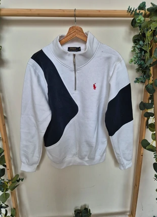 Reworked Polo Ralph Lauren inspired quarter zip – uniek blauw/wit design (M), merk: polo, staat: Nieuw zonder prijskaartje, maat: M, € 25,00, € 26,95 inclusief Kopersbescherming Pro
