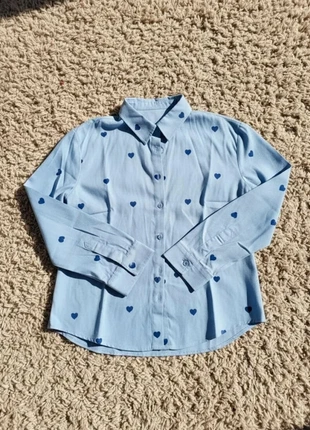 Chemise bleu ciel à imprimé cœurs – style romantique & mignon, brand: Plume d’Aube, condition: Very good, size: M / 38 / 10, €28.99, €31.14 includes Buyer Protection