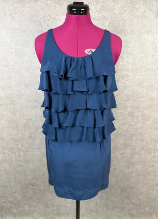 très belle Robe mini en soie volantée Sandro T1 36 S bleue avec, marque: Sandro, état: Très bon état, taille: S / 36 / 8, 39,00 €, 41,65 € Protection acheteurs incluse