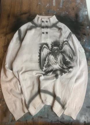 Halfzip Sweater Opium Y2K Japan style avant-garde Grey/White, marque: Opium, état: Bon état, taille: L, 28,00 €, 30,10 € Protection acheteurs incluse