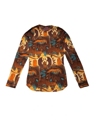 Jean-Paul Gaultier 1997 Printed Eye of Horus and Scarab Egyptian Mesh Top, marque: Jean Paul Gaultier, état: Très bon état, taille: XS / 34 / 6, 375,00 €, 394,45 € Protection acheteurs incluse