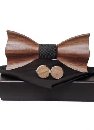 Houten vlinderstrik met manchetknopen als luxe giftset, staat: Nieuw zonder prijskaartje, € 5,00, € 5,95 inclusief Kopersbescherming