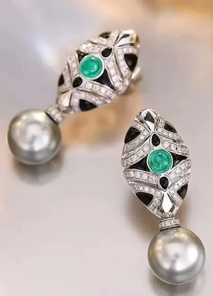 Art Deco Grey Pearl Black Drop Glue Emerald Earrings, brand: smile pearl, condition: New without tags, £9.00, £10.15 includes Buyer Protection Pro