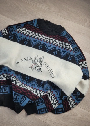 Pull jacquard vintage M motif chien “A True Friend” bleu noir crème, marque: Vintage Dressing, état: Très bon état, taille: M, 20,00 €, 21,70 € Protection acheteurs incluse