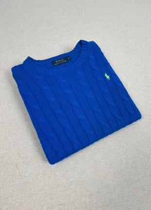 Pull crewneck torsadé tressé col rond homme Ralph Lauren bleu électrique logo brodé jaune taille S, brand: Ralph Lauren, condizioni: Ottime, taglia: S, €44.00, €46.90 include la Protezione acquisti Pro