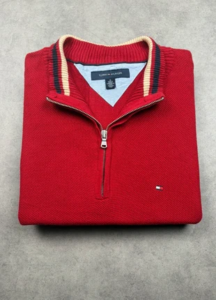 Pull half zip 1/4 zip Tommy Hilfiger rouge col camionneur logo brodé - Taille M, brand: Tommy Hilfiger, condition: Very good, size: M, €25.00, €26.95 includes Buyer Protection
