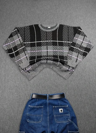 Pull Ethnic Vintage 80s Boxy Fit en Maille Gris / Noir Imprimé Quadrillage (L), marque: Vintage Dressing, état: Bon état, taille: L, 21,00 €, 22,75 € Protection acheteurs (Pro) incluse