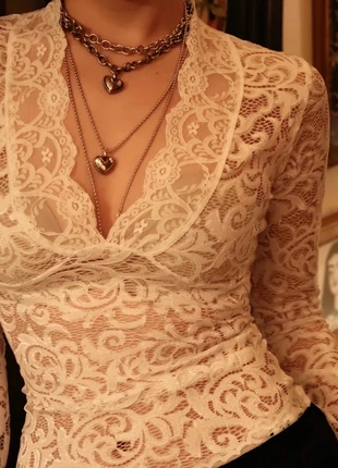 Blusa encaje blanco manga larga escote V elegante, marque: y2k, état: Neuf sans étiquette, taille: S / 36 / 8, 12,00 €, 13,30 € Protection acheteurs incluse