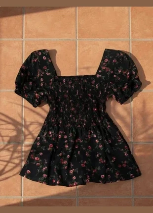 Top smocké à fleurs, manches courtes bouffantes, taille S, style bohème chic, brand: Ysera, condition: Very good, size: S / 36 / 8, €26.99, €29.04 includes Buyer Protection Pro