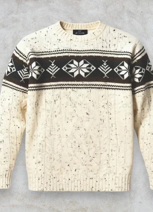 Wool Aran Knit Sweater – Cream Cable Jumper with Nordic Pattern – Made in UK, marque: countryside collection, état: Très bon état, taille: L, 52,90 €, 56,25 € Protection acheteurs incluse