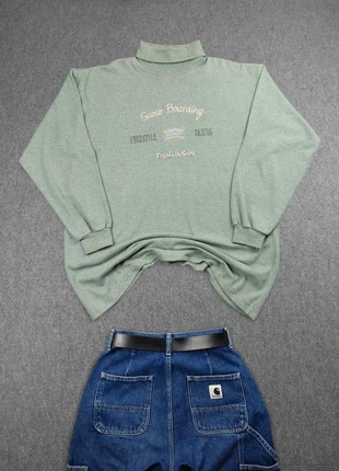 Pull Fin Col Roulé Vintage 80s en Maille Fine Vert Pastel Motifs Brodé Universitaire 80% Coton (XXL), marque: Vintage Dressing, état: Bon état, taille: XXL, 16,00 €, 17,50 € Protection acheteurs (Pro) incluse