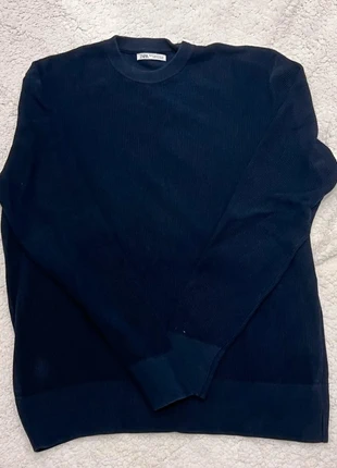 Pull Zara Col rond texturé bleu marine oversize – Taille M, brand: Zara, condition: Very good, size: M, €15.00, €16.45 includes Buyer Protection