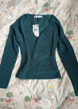 Chaleco purpurina/lurex azul verdoso, marque: Mango, état: Neuf avec étiquette, taille: XS / 34 / 6, 12,00 €, 13,30 € Protection acheteurs incluse