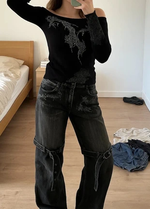 Jean large noir style Y2K avec sangles Taille S, merk: Vintage Dressing, staat: Heel goed, maat: S / 36 / 8, € 49,90, € 53,10 inclusief Kopersbescherming Pro