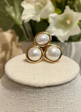 Bague dorée élégante – triple perle blanche – chic et tendance, brand: Tendance, condition: Very good, size: Adjustable, €14.90, €16.35 includes Buyer Protection Pro